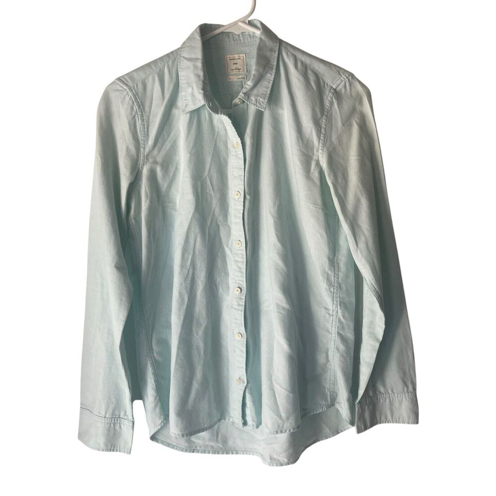 GAP Womens Size Small Light Blue Cotton Light Weight Semi Sheer Button Up Blouse